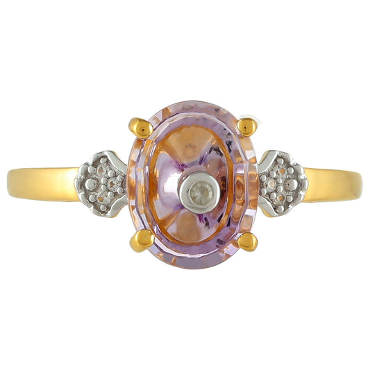 Anillo de Plata Bañada en Oro con Amatista Rosa y Zircón natural