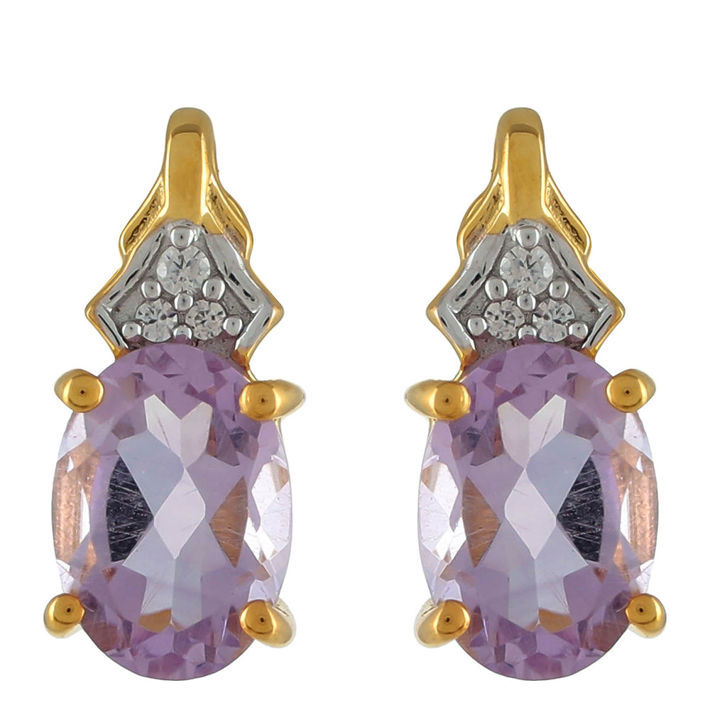 Pendientes de Plata Bañada en Oro con Amatista Rosa y Zircón natural