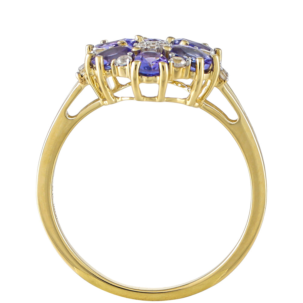 Anillo de Oro 9K con Tanzanita AAA y Zircón natural