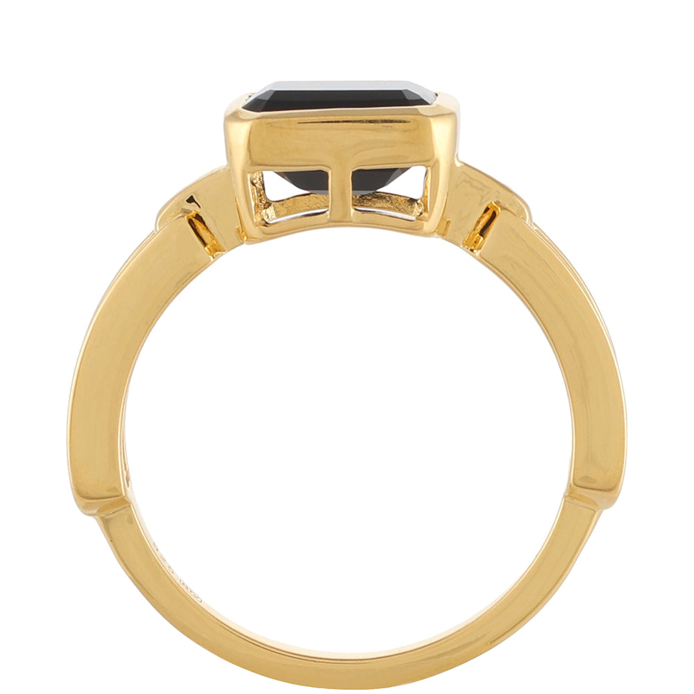 Anillo de Plata Bañada en Oro con Ónix Negro 4 