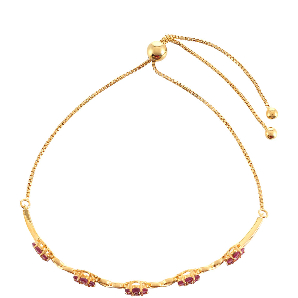 Pulsera de Plata Bañada en Oro con Rubí de Tailandia y Topacio Blanco