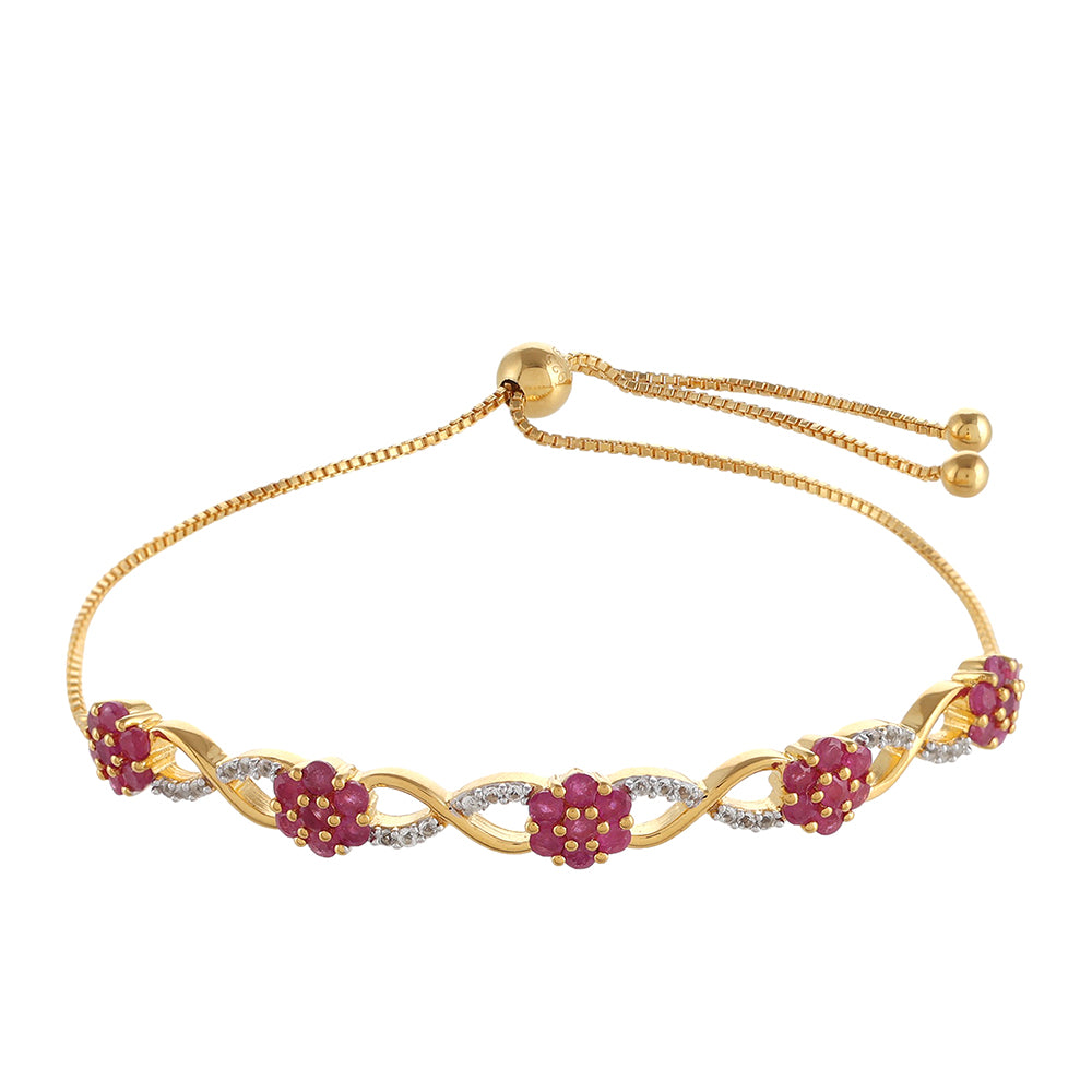 Pulsera de Plata Bañada en Oro con Rubí de Tailandia y Topacio Blanco 1 