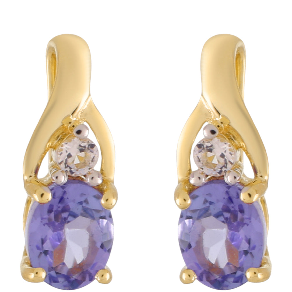 Conjunto de Oro 9K con Tanzanita AAA y Topacio Blanco ( Pendientes +Anillo +Colgante ) 6 