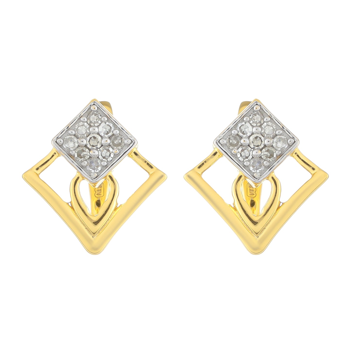 Pendientes de Plata Bañada en Oro con Diamante blanco
