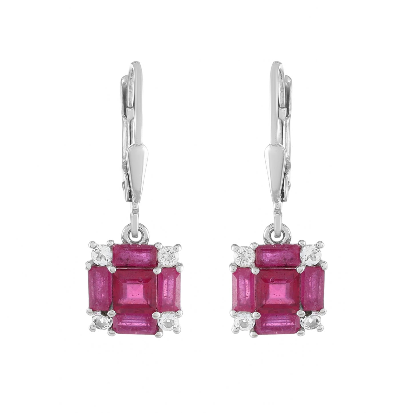 Pendientes de Plata con Rubí de Tailandia y Topacio Blanco