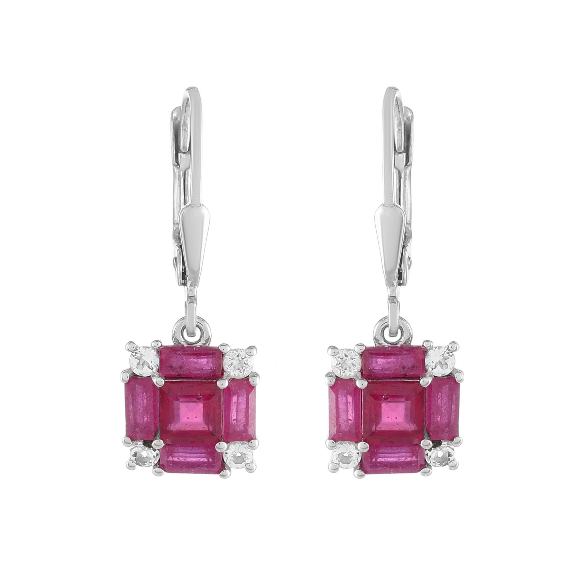 Pendientes de Plata con Rubí de Tailandia y Topacio Blanco 1 
