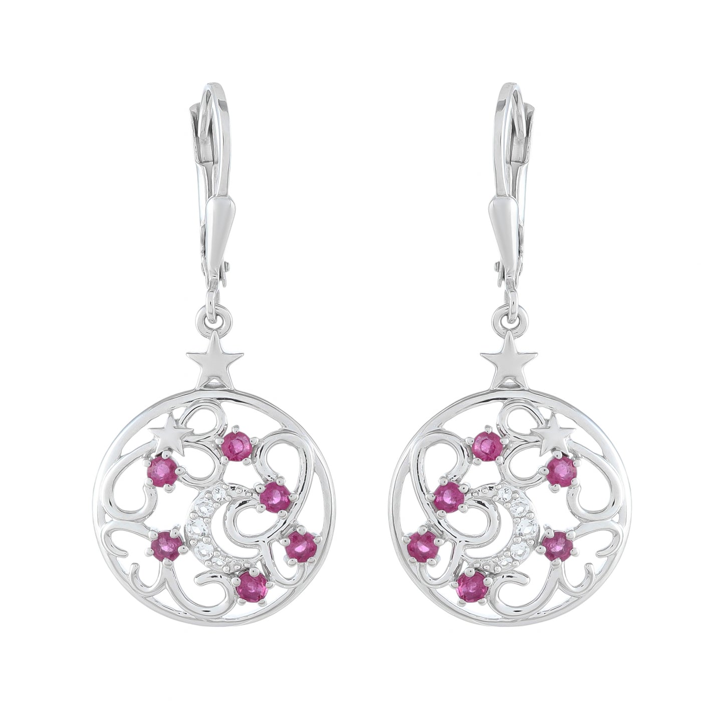 Pendientes de Plata con Rubí de Tailandia y Topacio Blanco