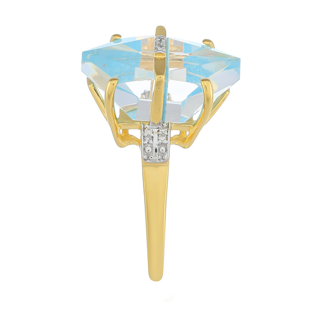 Anillo de Plata Bañada en Oro con Turquesa y Diamante blanco