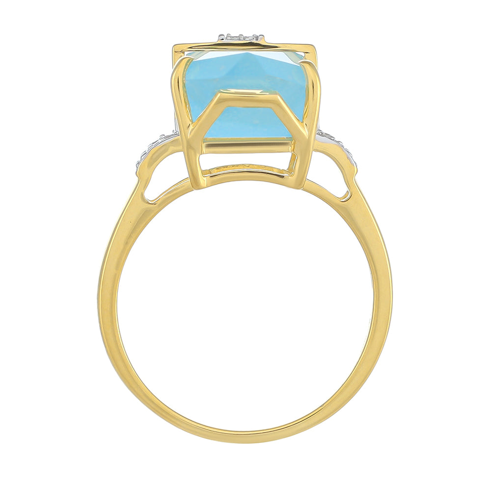 Anillo de Plata Bañada en Oro con Turquesa y Diamante blanco