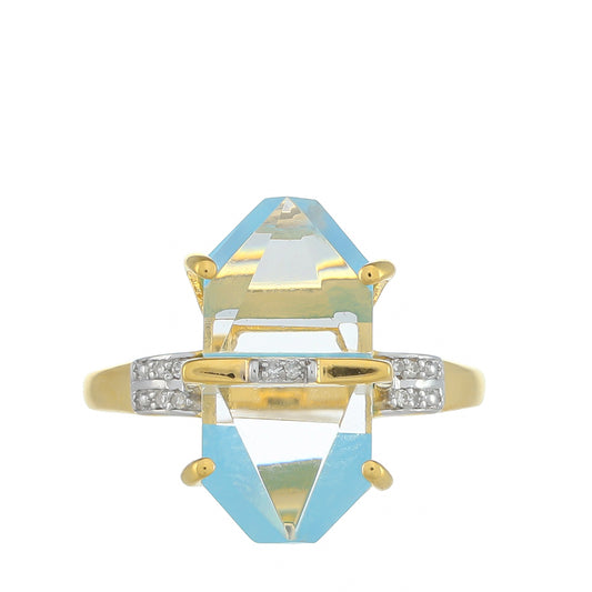 Anillo de Plata Bañada en Oro con Turquesa y Diamante blanco