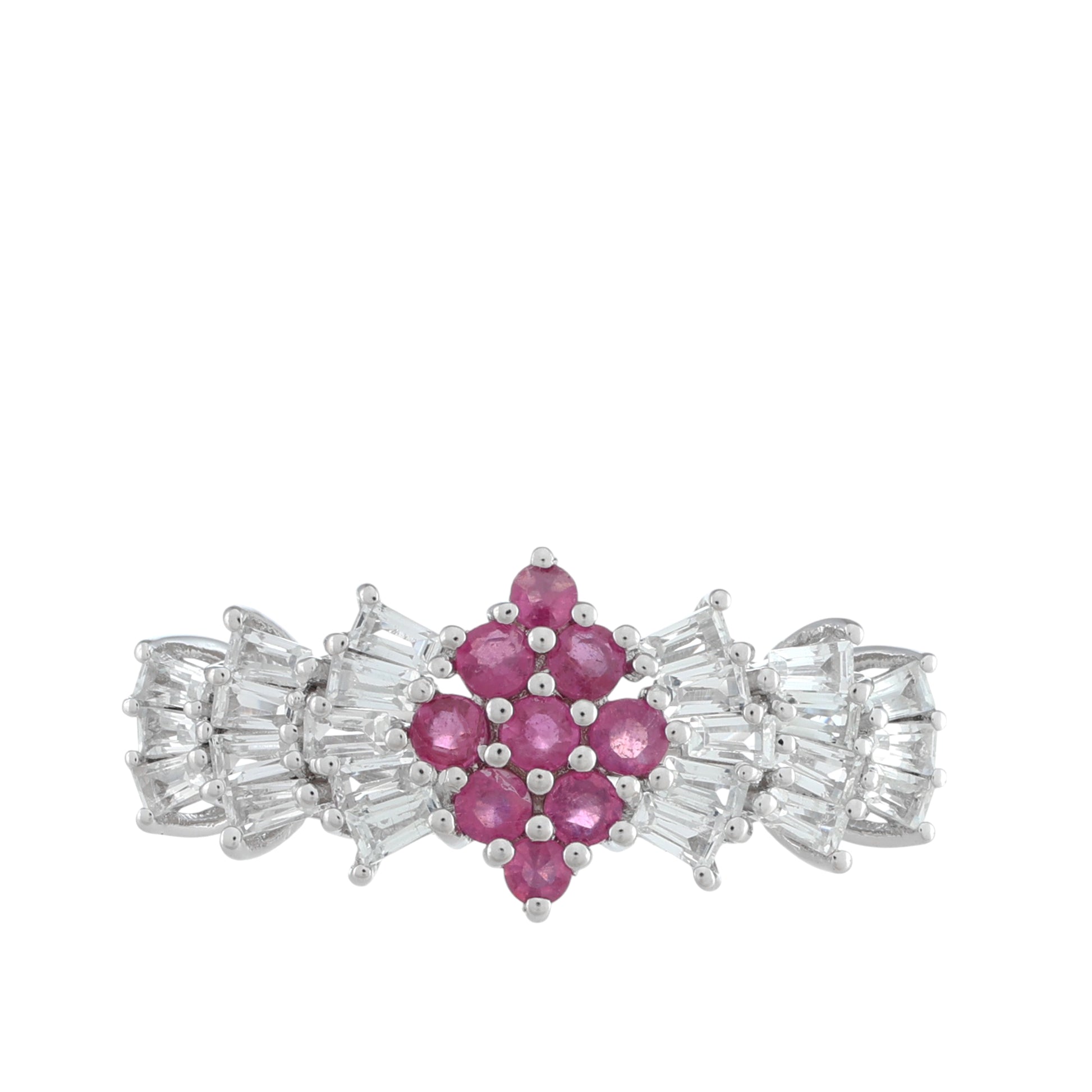 Anillo de Plata con Rubí de Tailandia y Topacio Blanco 1 