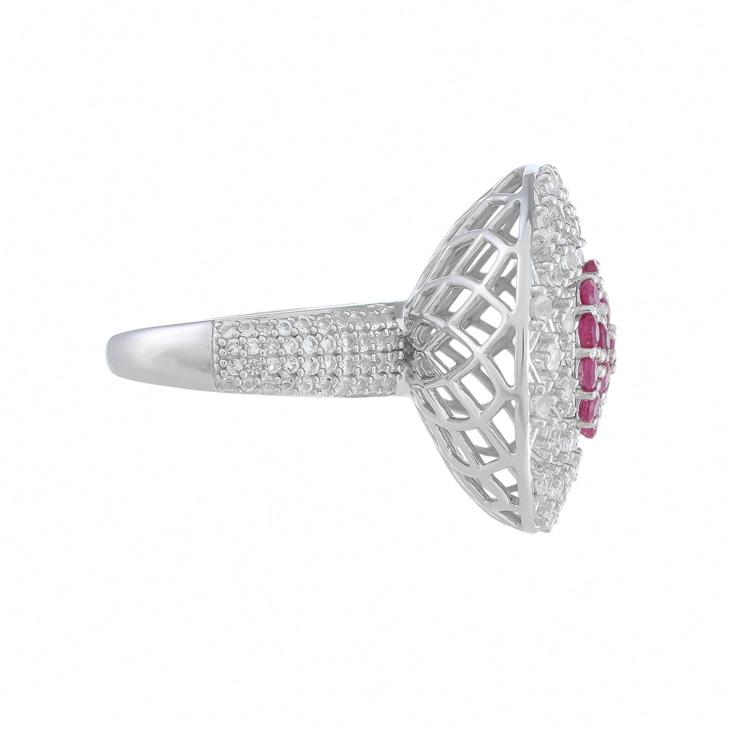 Anillo de Plata con Rubí de Tailandia y Topacio Blanco