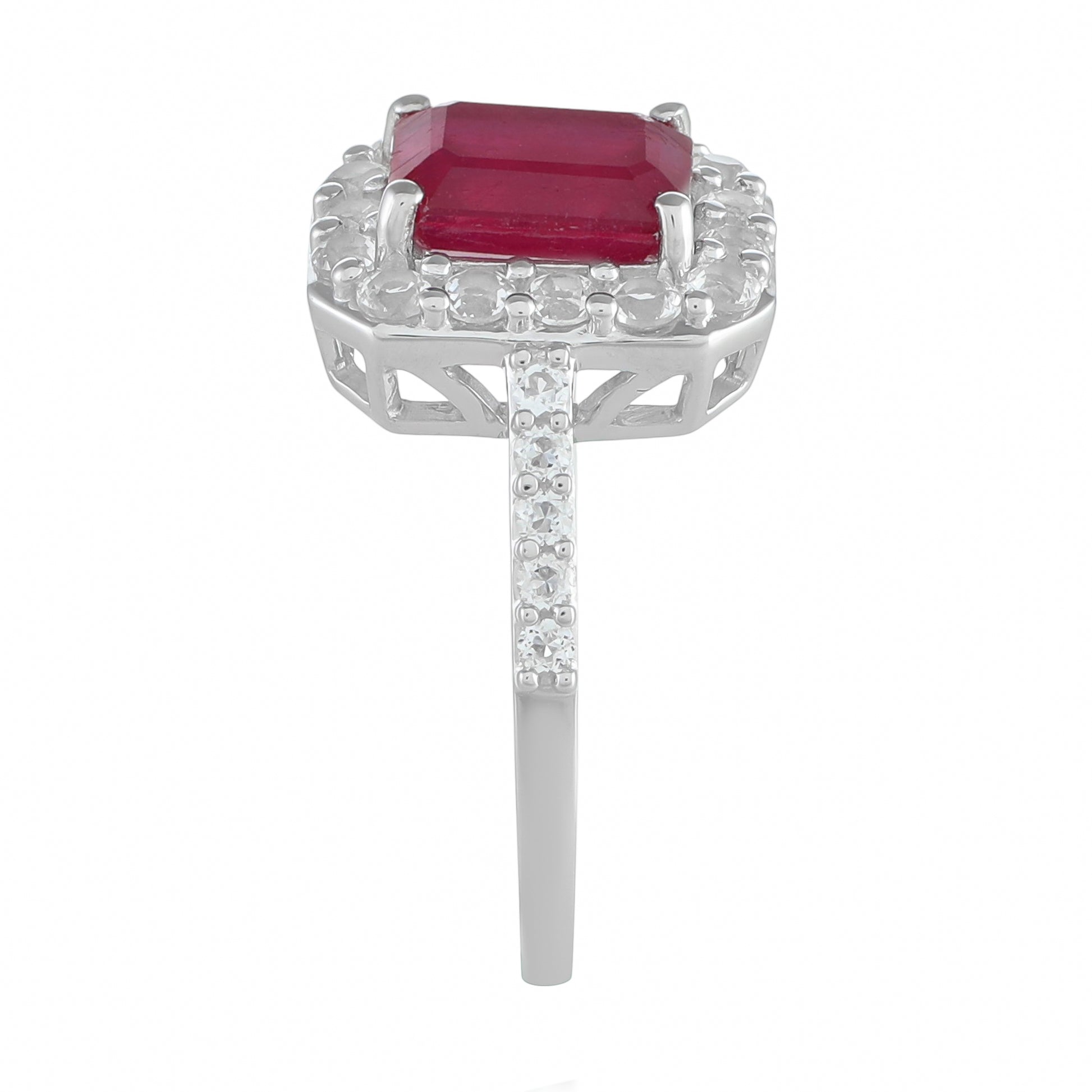 Anillo de Plata con Rubí de Tailandia y Topacio Blanco 3 