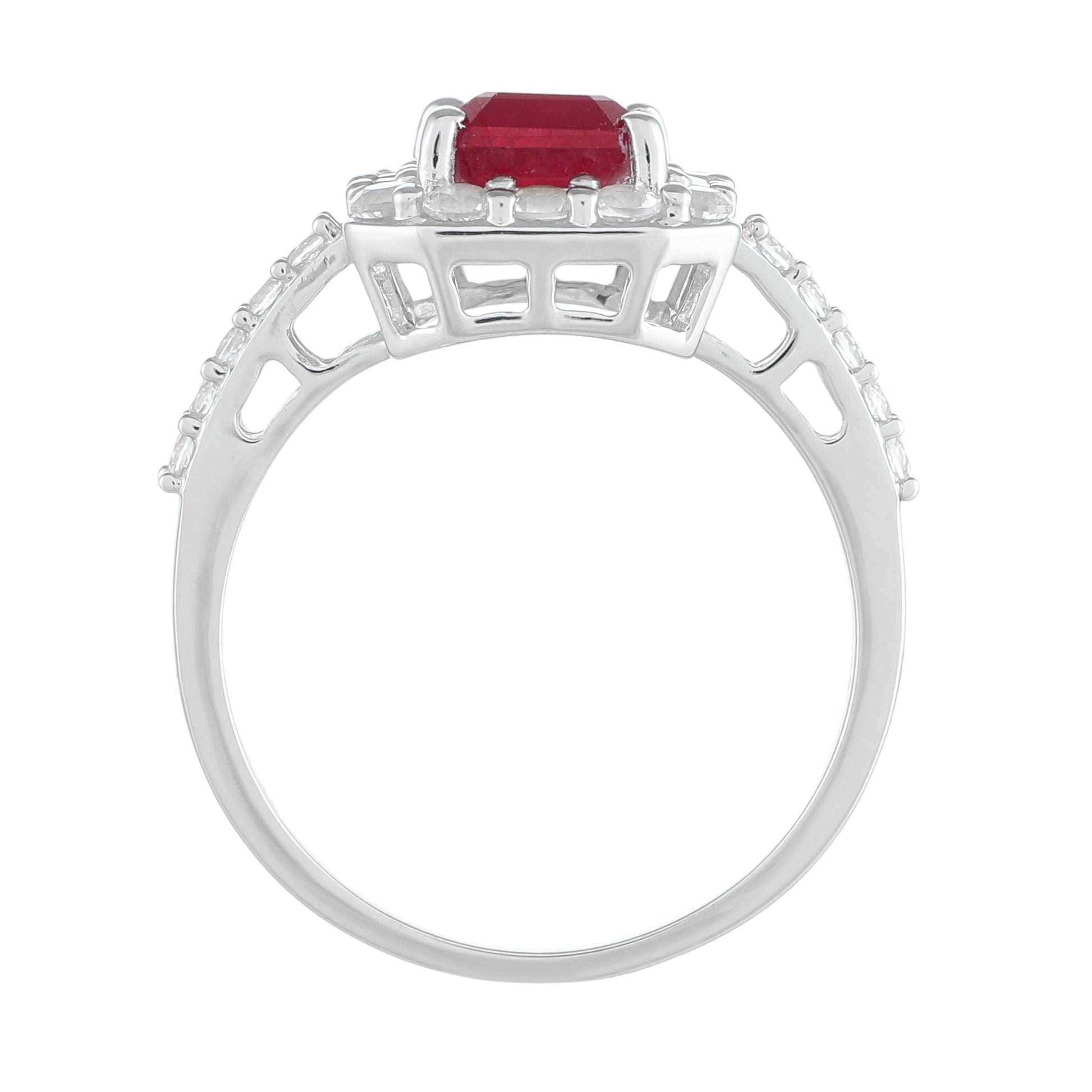 Anillo de Plata con Rubí de Tailandia y Topacio Blanco 4 