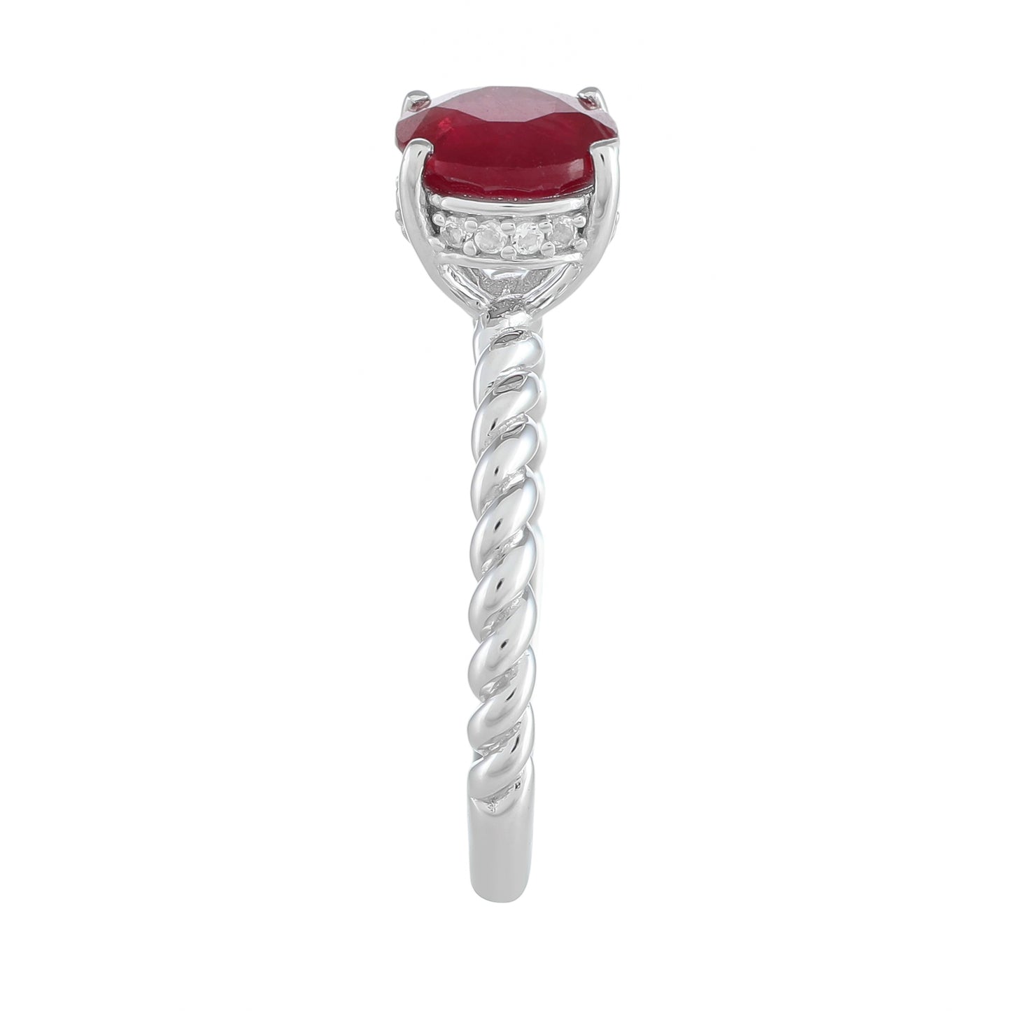 Anillo de Plata con Rubí de Tailandia y Topacio Blanco
