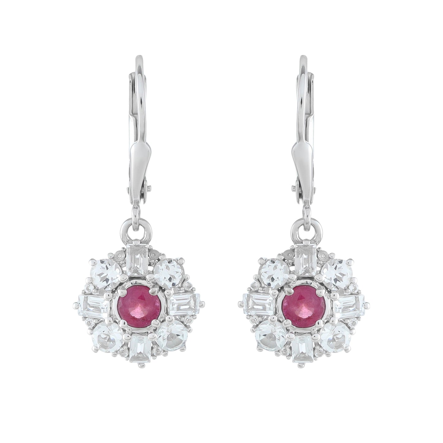 Pendientes de Plata con Rubí de Tailandia y Topacio Blanco