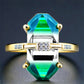 Anillo de Plata Bañada en Oro con Ónix Verde y Diamante blanco