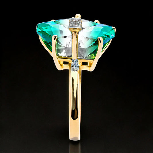 Anillo de Plata Bañada en Oro con Ónix Verde y Diamante blanco