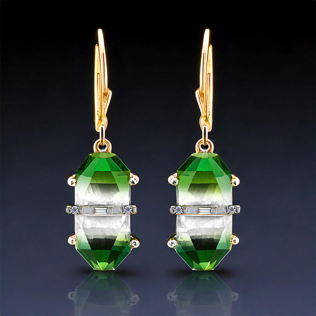 Pendientes de Plata Bañada en Oro con Ónix Verde y Diamante blanco 1 