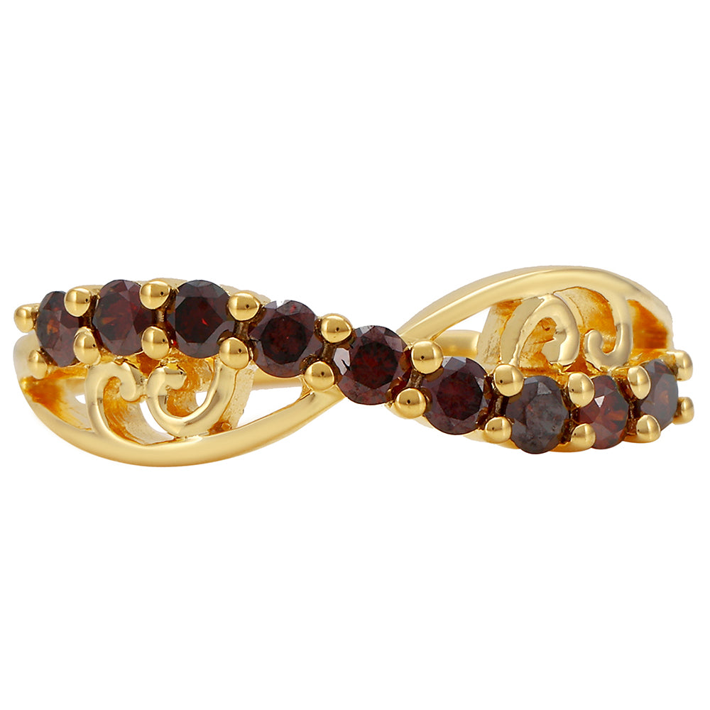 Anillo de Plata Bañada en Oro con Diamante Rojo 1 