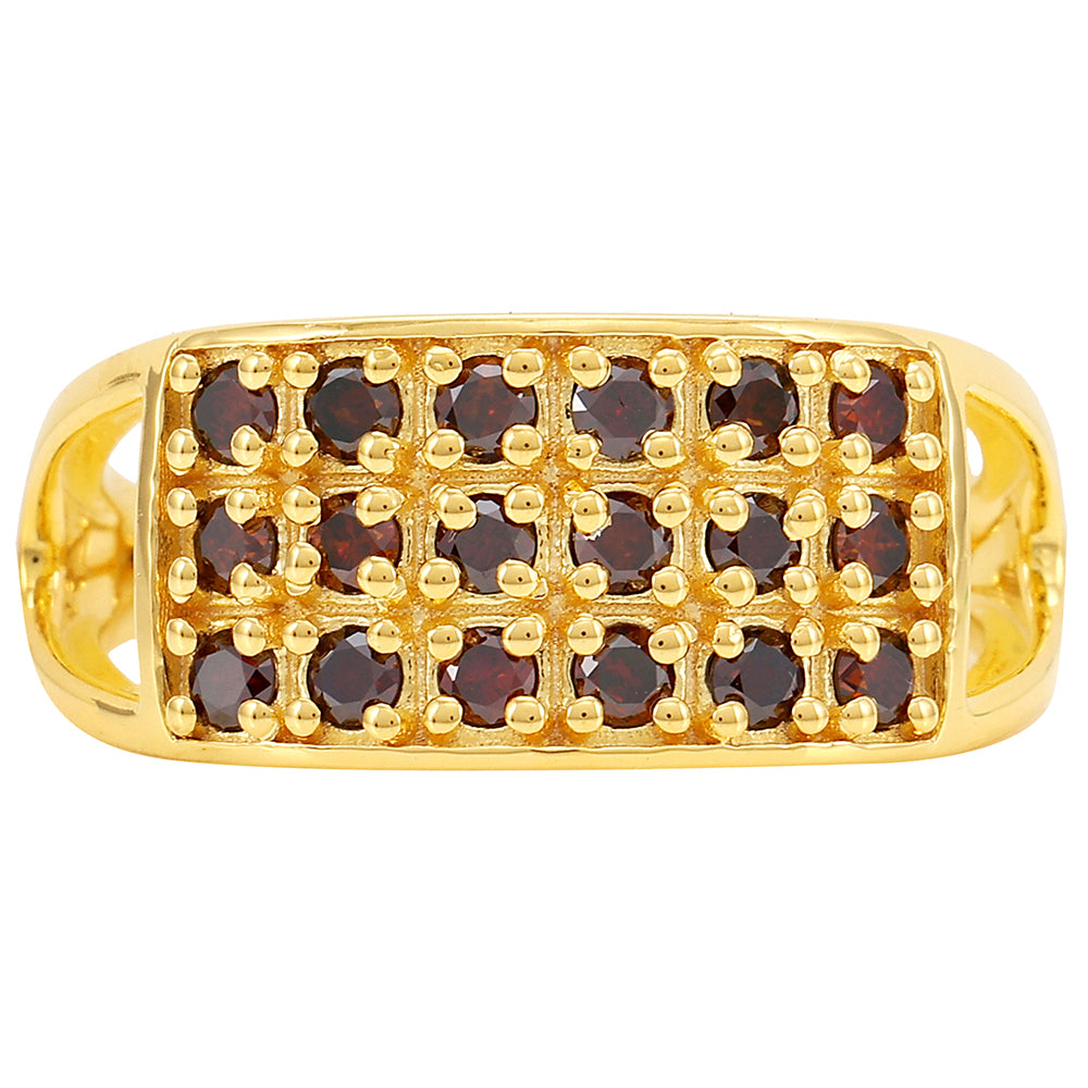 Anillo de Plata Bañada en Oro con Diamante Rojo