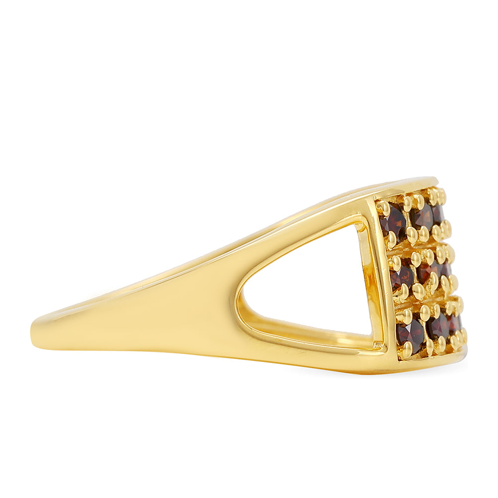 Anillo de Plata Bañada en Oro con Diamante Rojo 2 