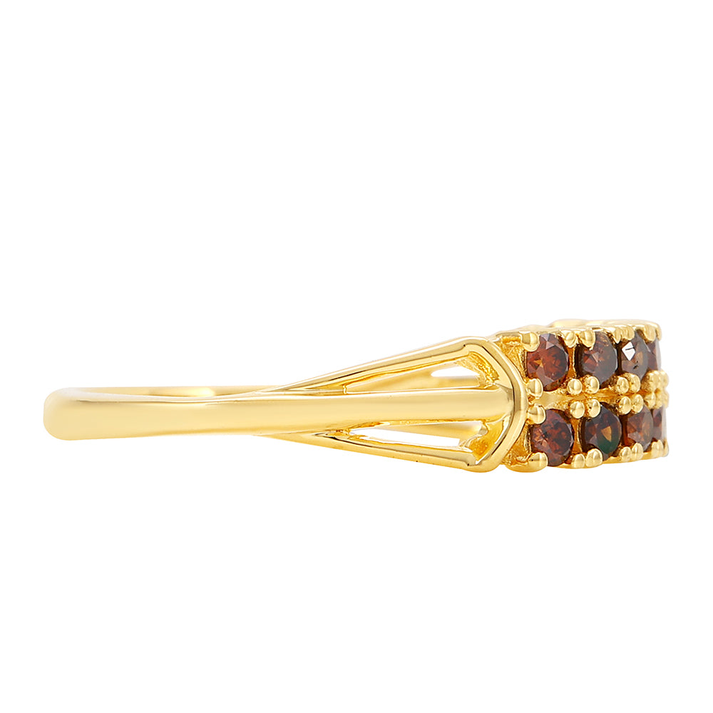 Anillo de Plata Bañada en Oro con Diamante Rojo 2 