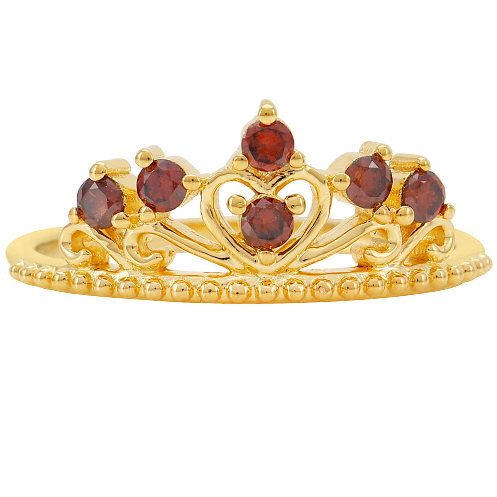 Anillo de Plata Bañada en Oro con Diamante Rojo 1 