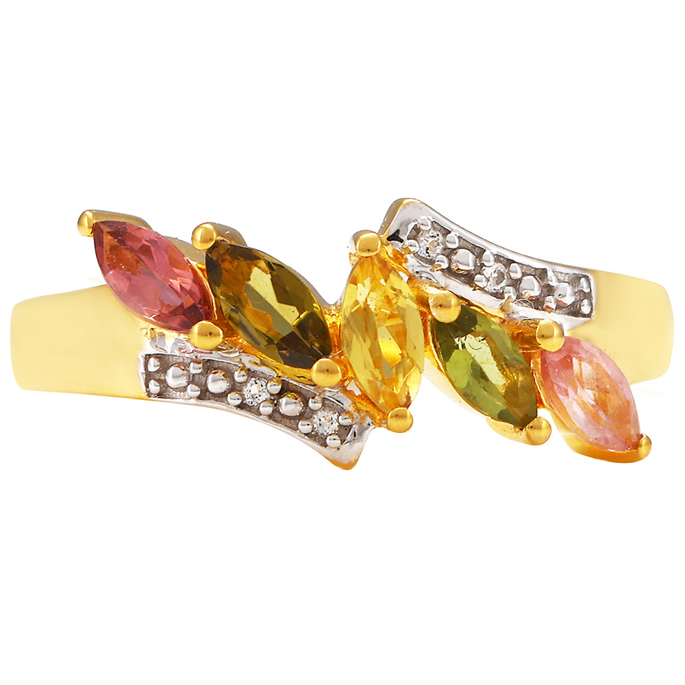 Anillo de Plata Bañada en Oro con Turmalina Arco Iris Pelmadulla y Topacio Blanco 1 