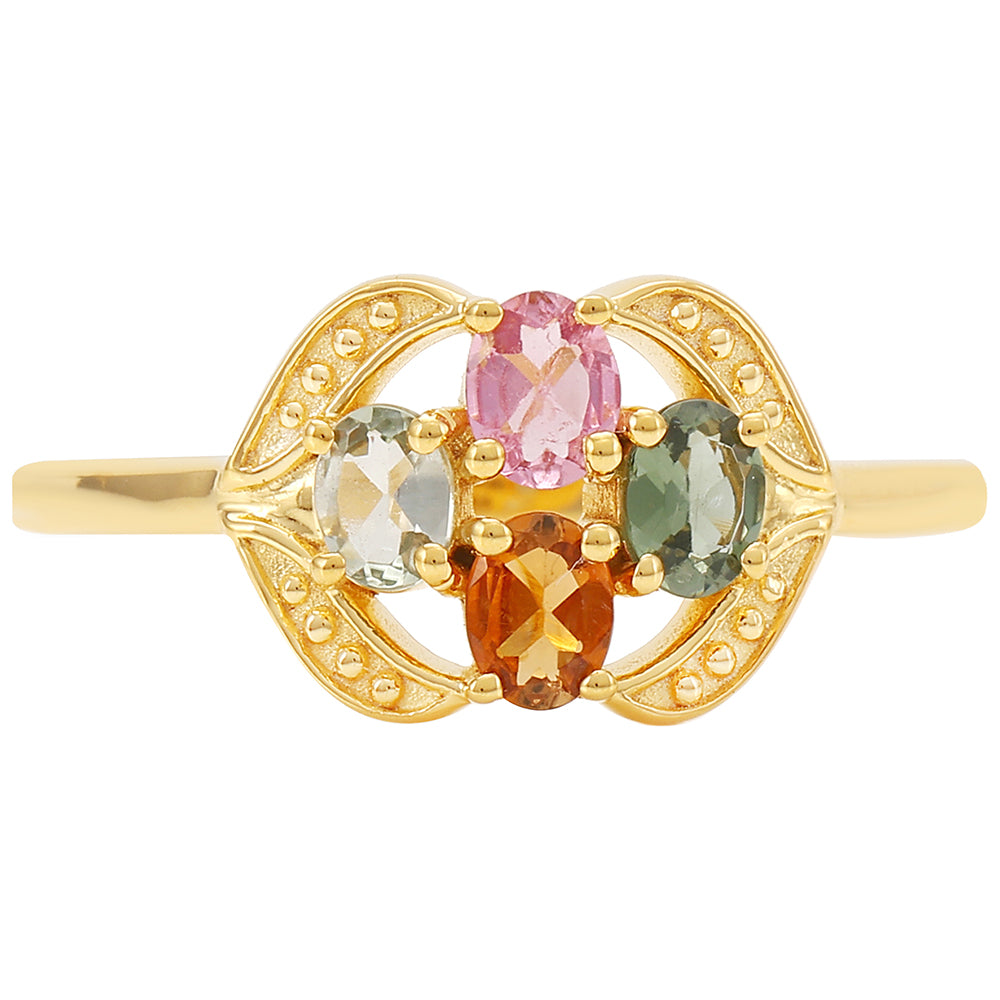 Anillo de Plata Bañada en Oro con Turmalina Arco Iris Pelmadulla