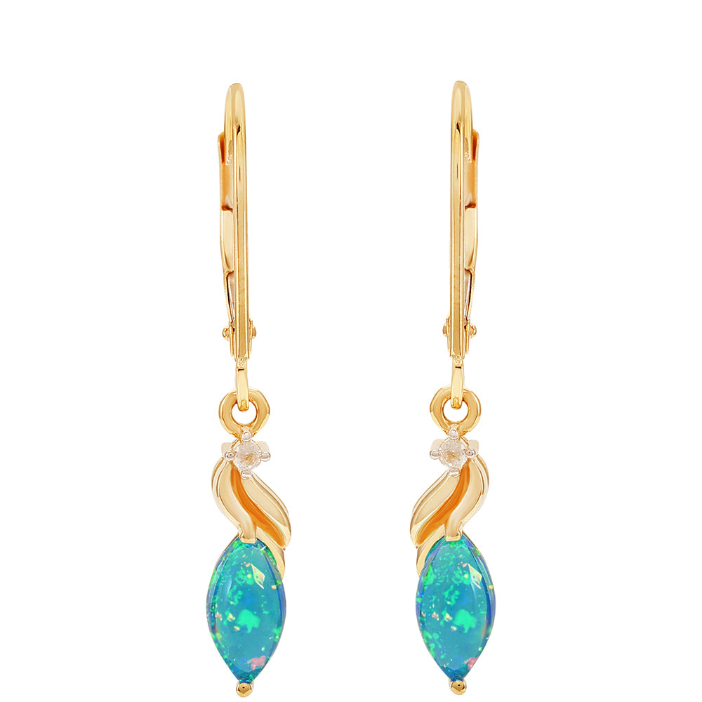 Pendientes de Oro 9K con Ópalo Azul Paraiba de Etiopía y Topacio Blanco 1 