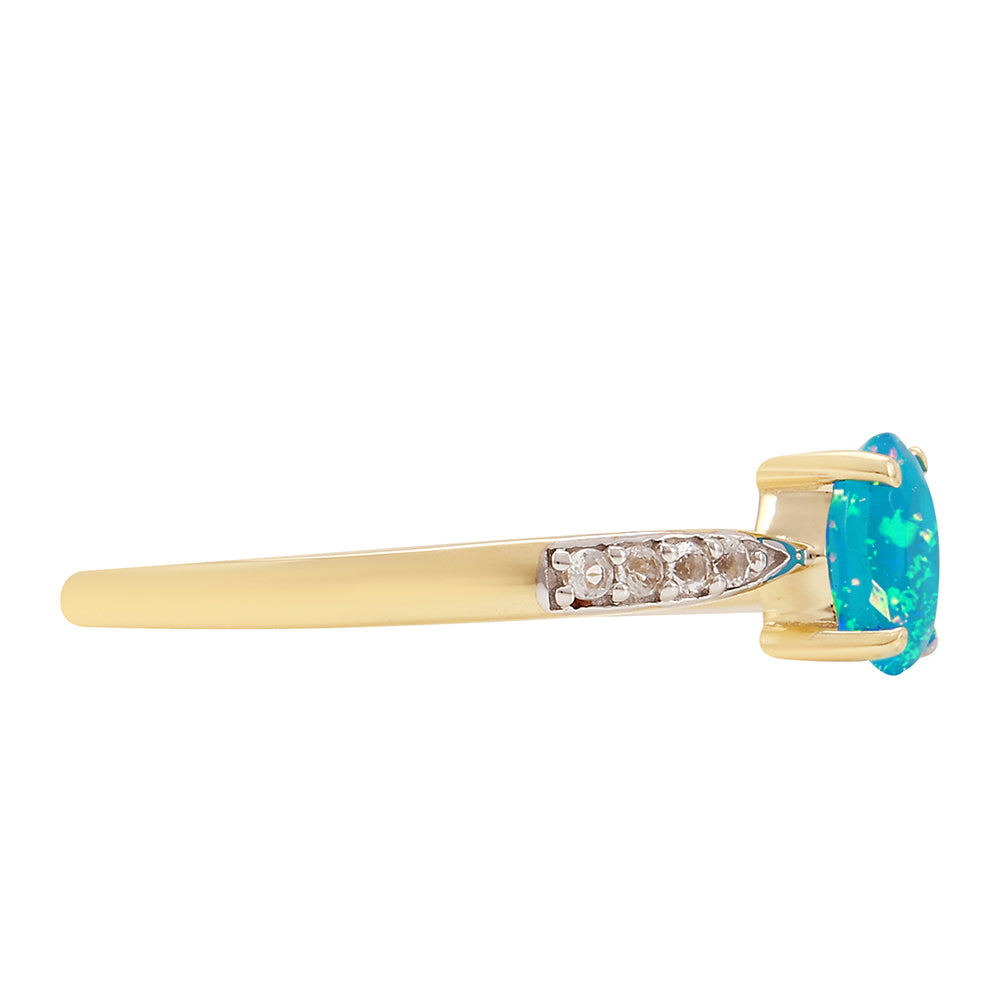 Anillo de Oro 9K con Ópalo Azul Paraiba de Etiopía y Topacio Blanco