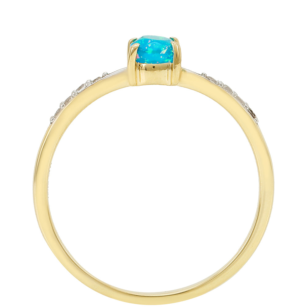 Anillo de Oro 9K con Ópalo Azul Paraiba de Etiopía y Topacio Blanco