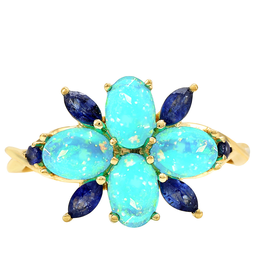 Anillo de Oro 9K con Ópalo Azul Paraiba de Etiopía y Zafiro Azul 1 
