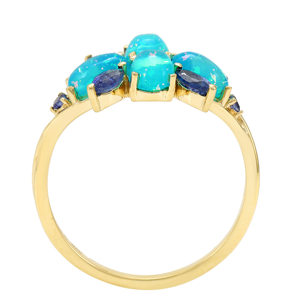 Anillo de Oro 9K con Ópalo Azul Paraiba de Etiopía y Zafiro Azul 4 