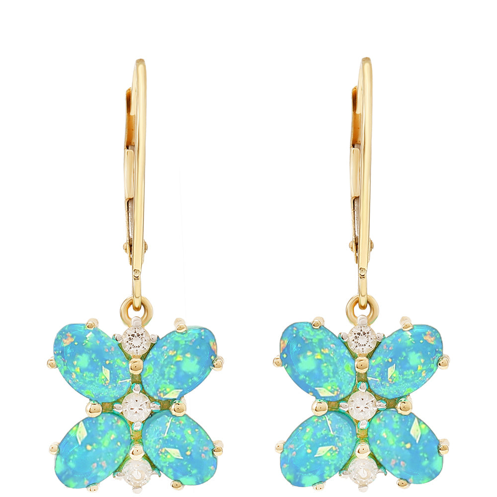 Pendientes de Oro 9K con Ópalo Azul Paraiba de Etiopía y Topacio Blanco