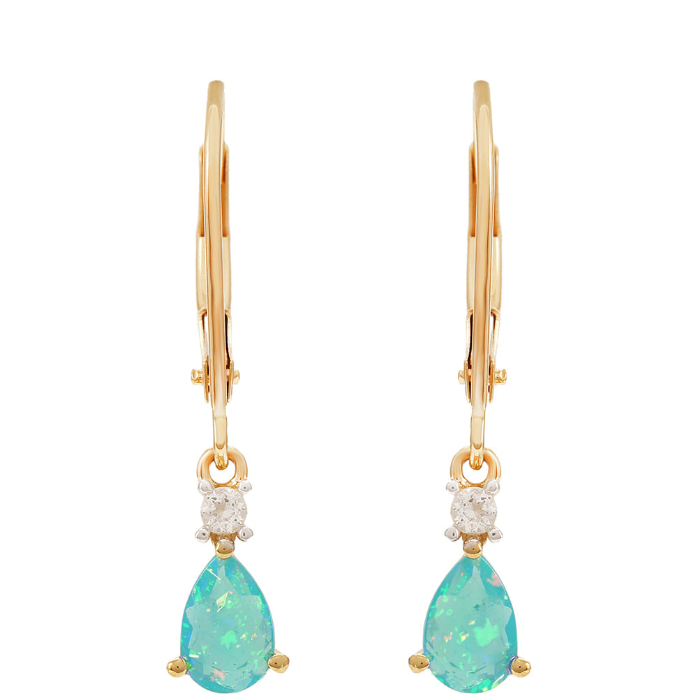 Pendientes de Oro 9K con Ópalo Azul Paraiba de Etiopía y Topacio Blanco
