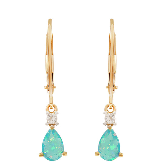 Pendientes de Oro 9K con Ópalo Azul Paraiba de Etiopía y Topacio Blanco