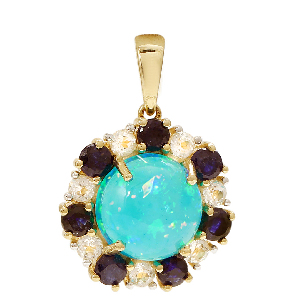 Colgante de Oro 9K con Ópalo Azul Paraiba de Etiopía y Zafiro Azul 1 