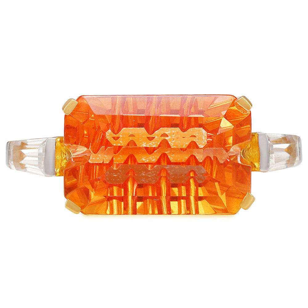 Anillo de Plata Bañada en Oro con Cuarzo Padparadscha y Zircón natural
