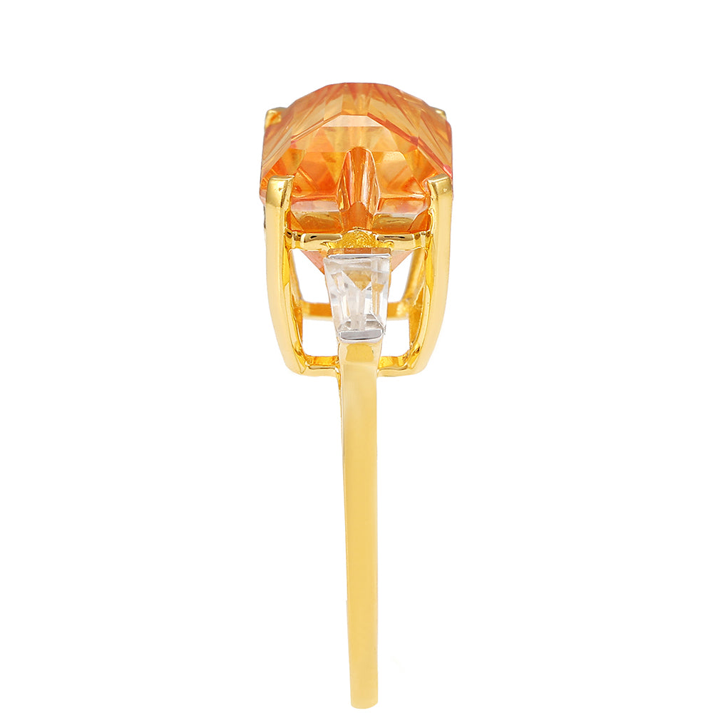 Anillo de Plata Bañada en Oro con Cuarzo Padparadscha y Zircón natural