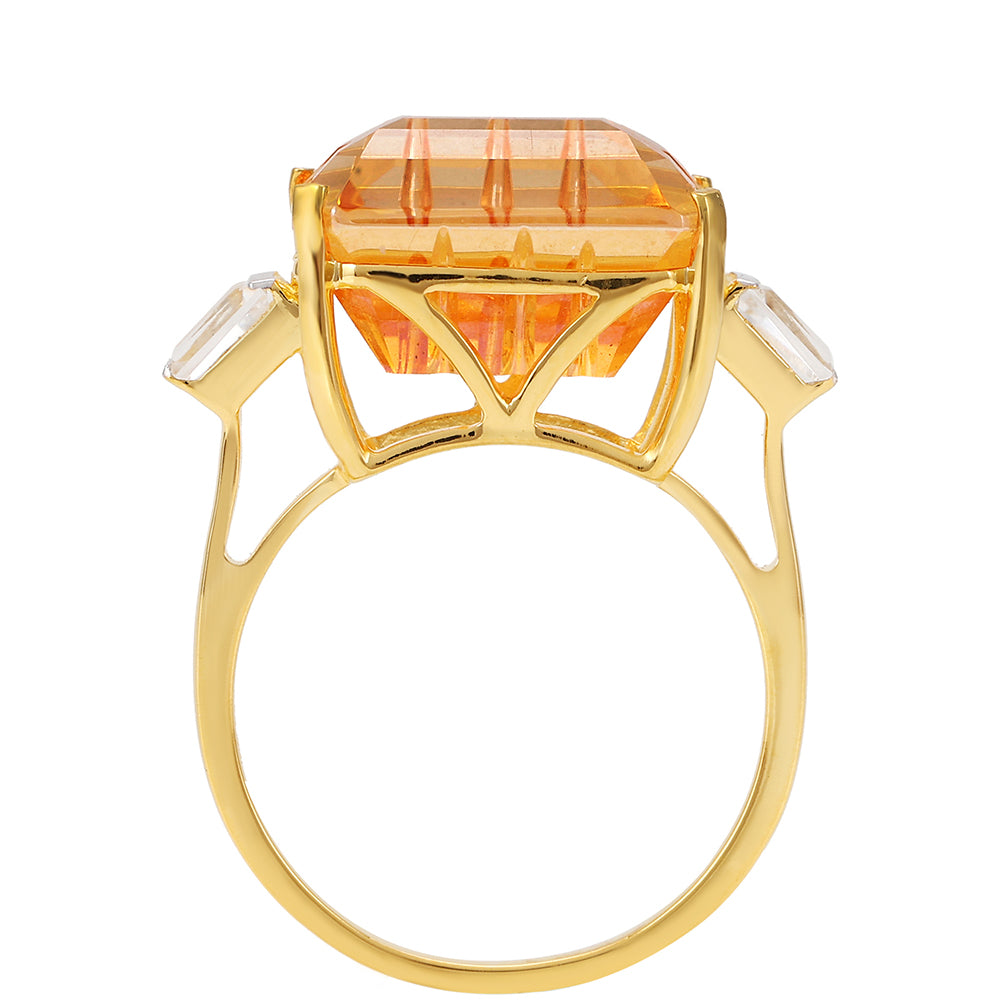 Anillo de Plata Bañada en Oro con Cuarzo Padparadscha y Zircón natural 4 