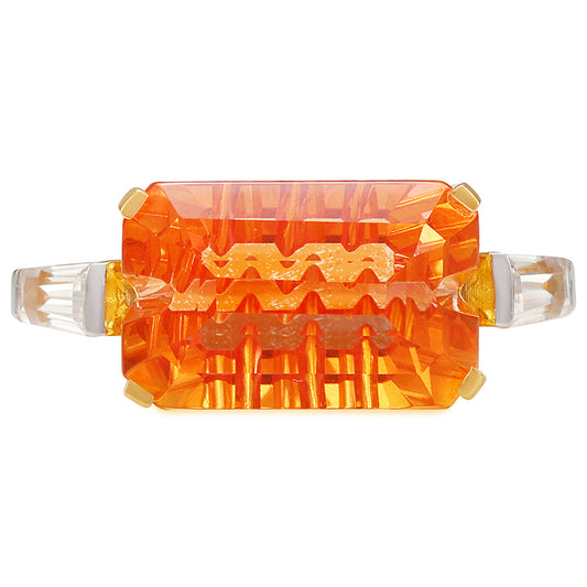 Anillo de Plata Bañada en Oro con Cuarzo Padparadscha y Zircón natural