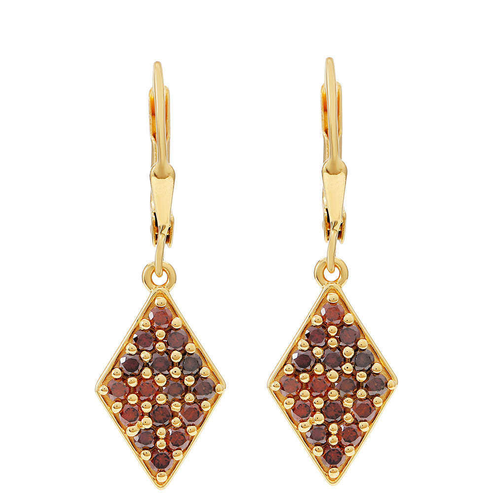 Pendientes de Plata Bañada en Oro con Diamante Rojo 1 