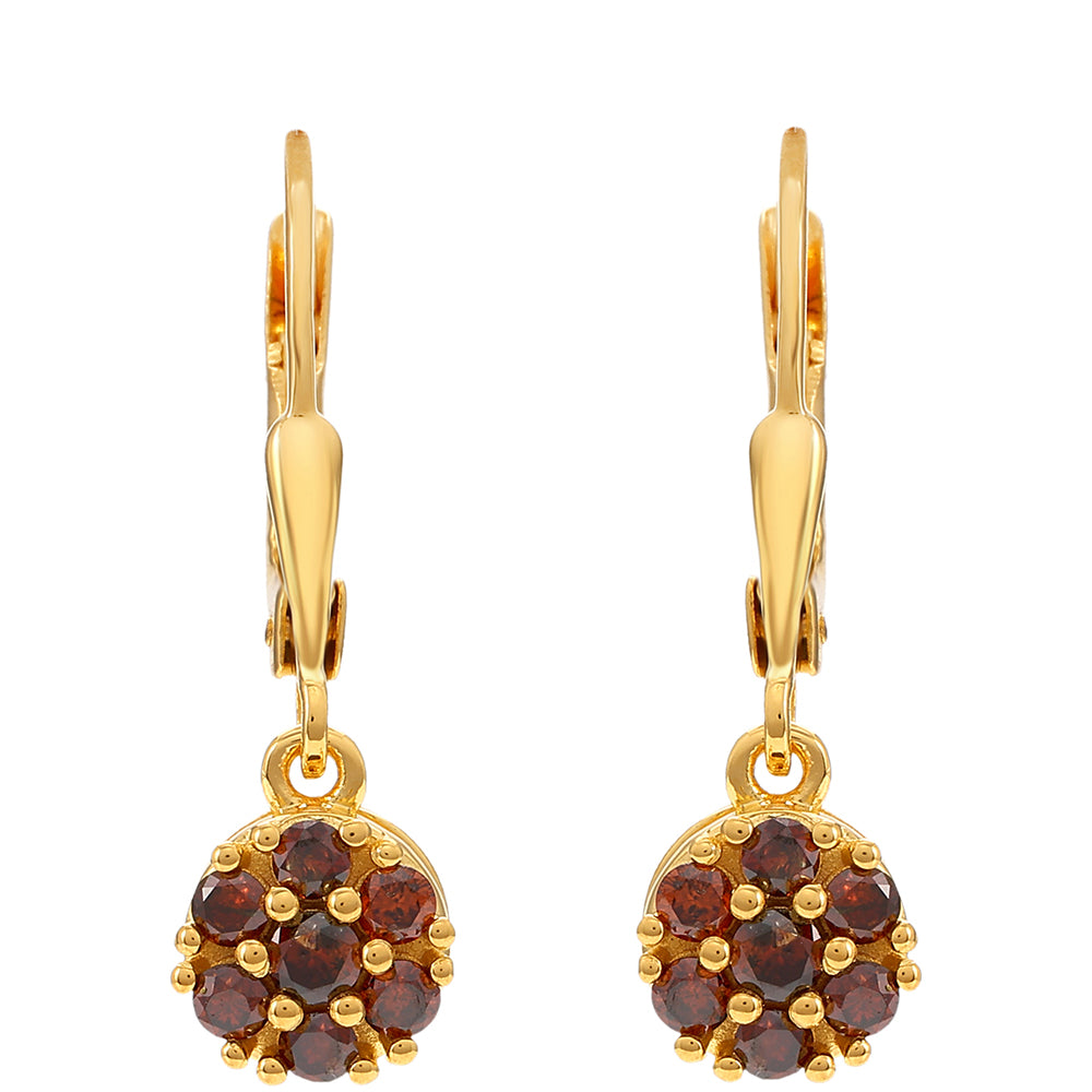 Pendientes de Plata Bañada en Oro con Diamante Rojo 1 