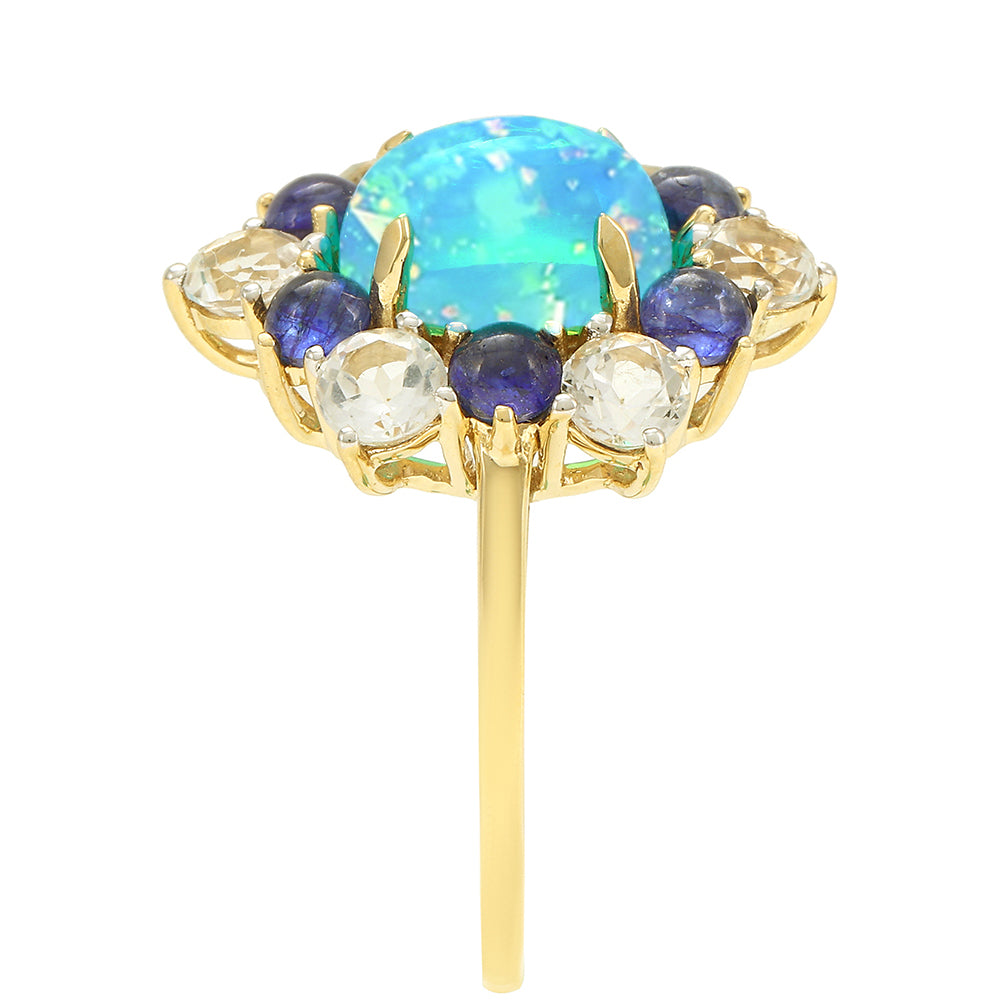 Anillo de Oro 9K con Ópalo Azul Paraiba de Etiopía y Zafiro Azul 3 
