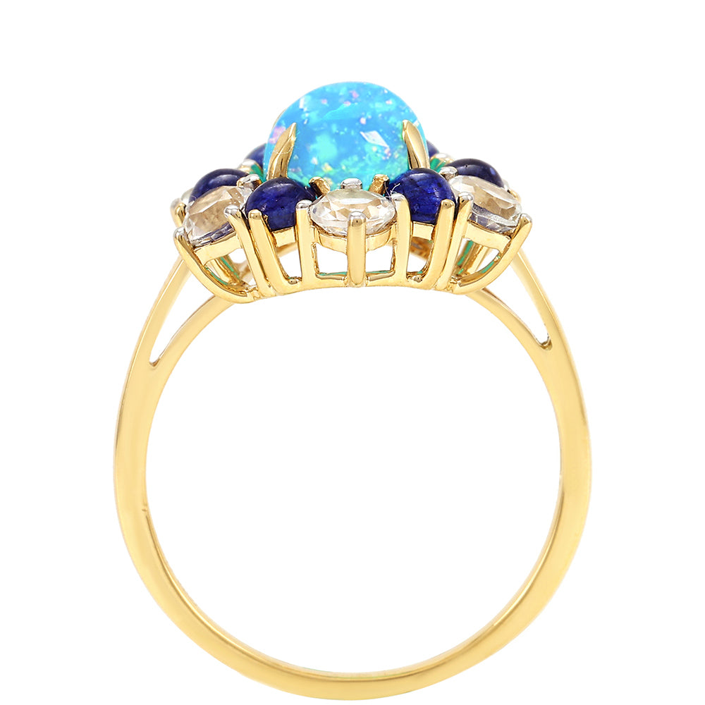 Anillo de Oro 9K con Ópalo Azul Paraiba de Etiopía y Zafiro Azul 4 