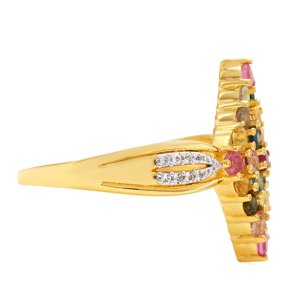 Anillo de Plata Bañada en Oro con Turmalina Arco Iris Pelmadulla y Topacio Blanco 2 