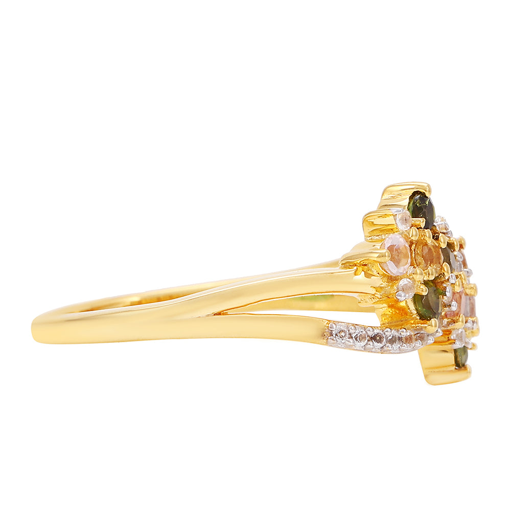 Anillo de Plata Bañada en Oro con Turmalina Arco Iris Pelmadulla y Topacio Blanco