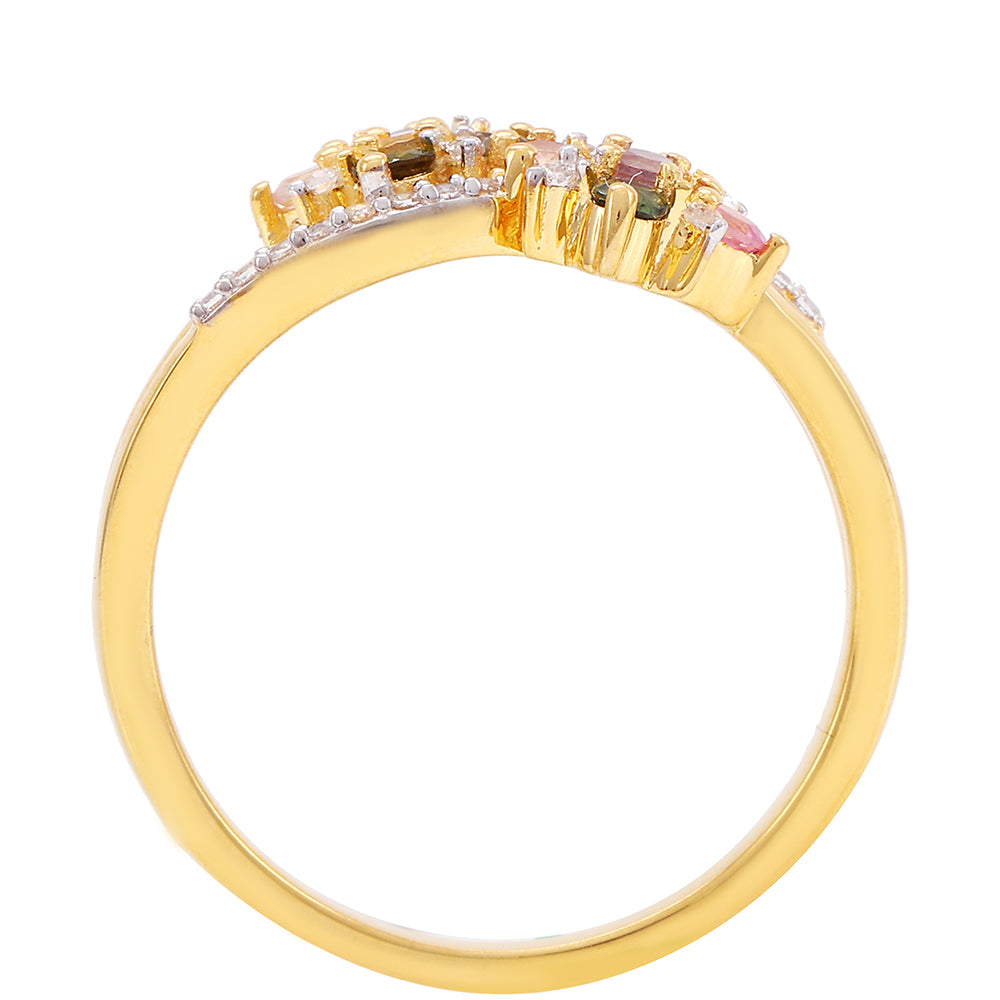 Anillo de Plata Bañada en Oro con Turmalina Arco Iris Pelmadulla y Topacio Blanco 4 
